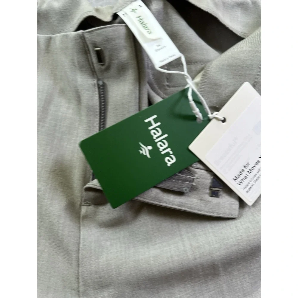 Halara Mid Rise Pocket Casual Tapered Pants Ankle Length Light Gray Small